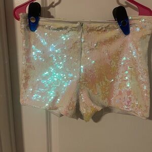 White iridescent sequin shorts